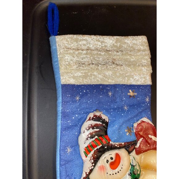 Vintage Christmas Stocking With Snowman Design & "Frohe Weihnachten" 18" - Picture 4 of 7